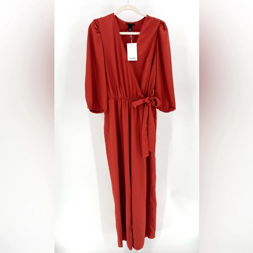 ASOS - MONKI - Tia Wrap Front Jumpsuit in Rust - Picture 6 of 11